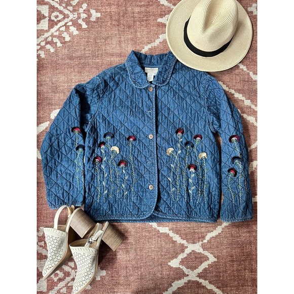Vintage Life Style Quilted Denim Jacket Women’s S Insulated Art To Wear In Blue - Picture 1 of 10